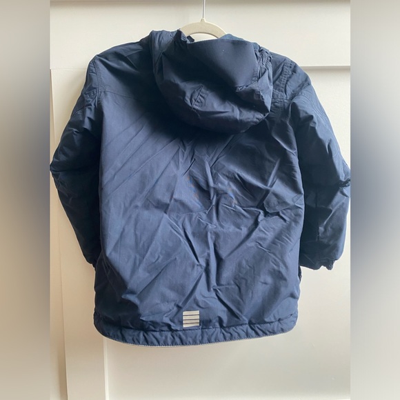 Land’s end navy weatherproof kids coat, medium / 8, fleece lined, hood, EUC - Picture 2 of 6